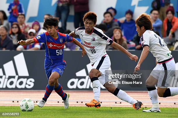 Takefusa Kubo of FC Tokyo U-23 in action during the J.League third division match between FC Tokyo U-23 and Cerezo Osaka U-23 at Yumenoshima Stadium...