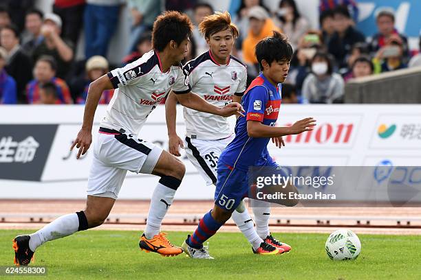 Takefusa Kubo of FC Tokyo U-23 in action during the J.League third division match between FC Tokyo U-23 and Cerezo Osaka U-23 at Yumenoshima Stadium...