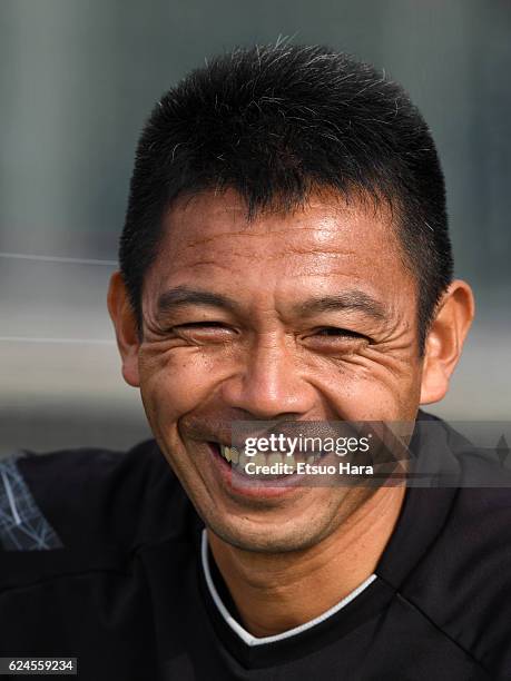 Coach Tadashi Nakamura of FC Tokyo U-23 looks on prior to the J.League third division match between FC Tokyo U-23 and Cerezo Osaka U-23 at...