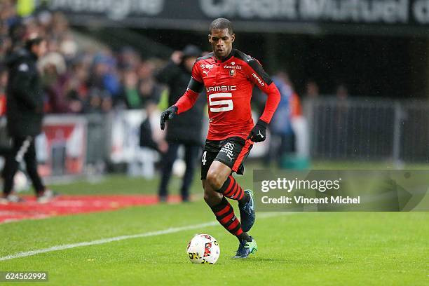 Ludovic Baal of Rennes during the Ligue 1 match between Stade Rennais and Sco Angers at Stade de la Route de Lorient on November 19, 2016 in Rennes,...