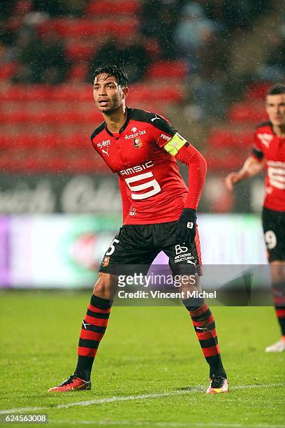 Pedro Mendes of Rennes during the Ligue 1 match between Stade Rennais and Sco Angers at Stade de la Route de Lorient on November 19, 2016 in Rennes,...