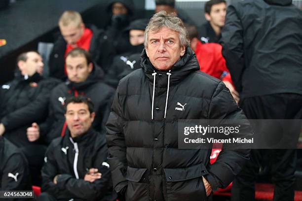 Christian Gourcuff headcoach of Rennes during the Ligue 1 match between Stade Rennais and Sco Angers at Stade de la Route de Lorient on November 19,...