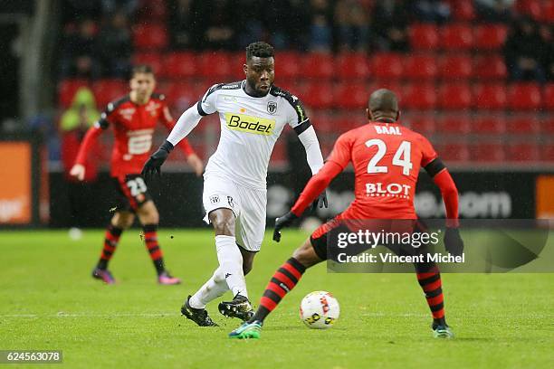 Ismael Traore of Angers during the Ligue 1 match between Stade Rennais and Sco Angers at Stade de la Route de Lorient on November 19, 2016 in Rennes,...