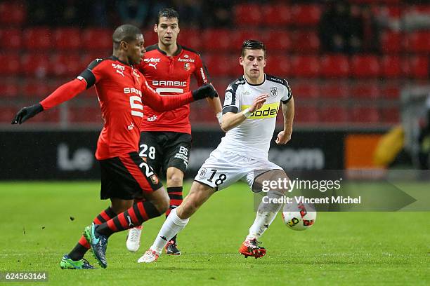 Baptiste Santamaria of Angers during the Ligue 1 match between Stade Rennais and Sco Angers at Stade de la Route de Lorient on November 19, 2016 in...