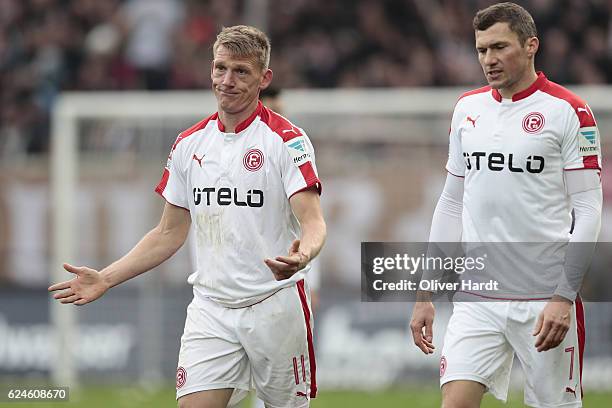 Axel Bellinghausen of Duesseldorf gesticulated during the Second Bundesliga match between FC St. Pauli and Fortuna Duesseldorf at Millerntor Stadium...