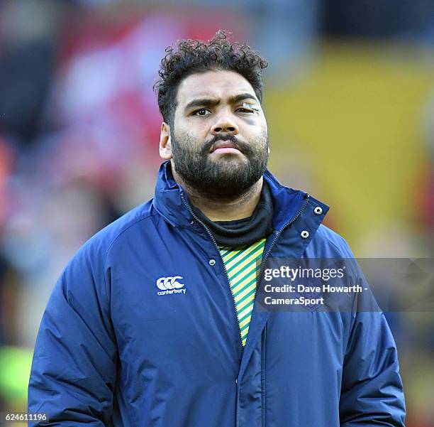 Australia's Sam Thaiday shows off his black eye during the Four Nations match between the New Zealand Kiwis and Australian Kangaroos at Anfield on...