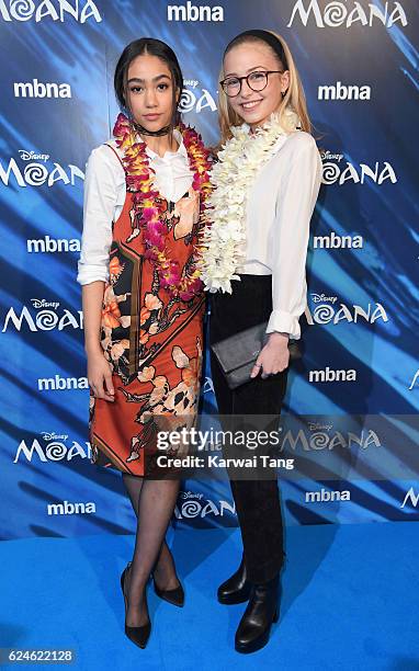 Jade Alleyne and Sophie Simnett attend the UK Gala screening of "MOANA" at BAFTA on November 20, 2016 in London, England.