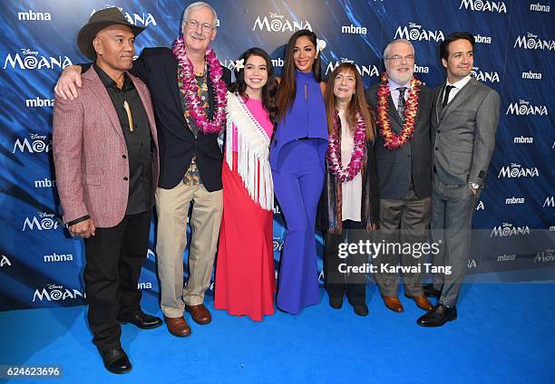 Opetaia Foa'i, director John Musker, Auli'i Cravalho, Nicole Scherzinger, producer Osnat Shurer, director Ron Clements and Lin-Manuel Miranda attend...