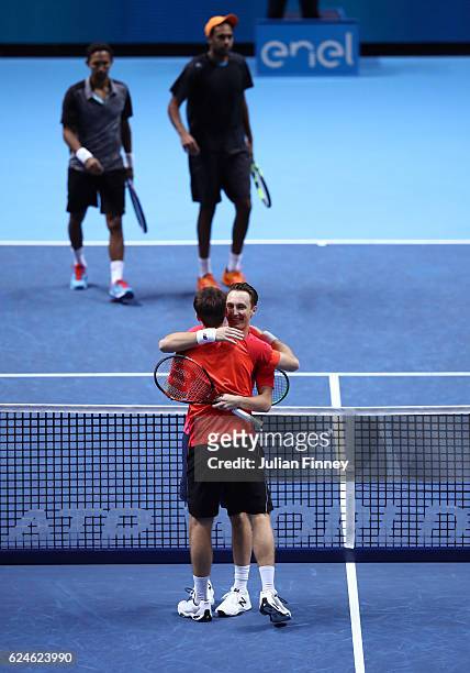 John Peers of Australia and Henri Kontinen of Finland celebrate their victory during the Doubles Final against Raven Klaasen of South Africa and...