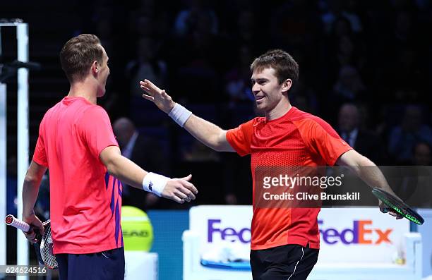 Henri Kontinen of Finland and John Peers of Australia celebrate victory during the Doubles Final against Raven Klaasen of South Africa and Rajeev Ram...