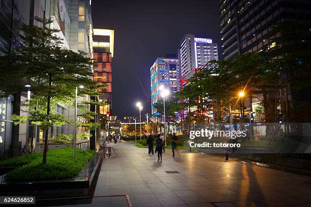 shopping district at night at songgao road xinyi district (信義區松高路) in taipei (台北) taiwan (台湾) - led street lighting stockfoto's en -beelden