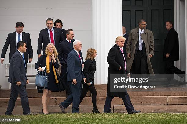 Campaign manager Kellyanne Conway, Reince Priebus, Trump's pick for White House Chief of Staff, Vice President-elect Mike Pence, Charlotte Pence and...