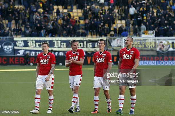 , Mattias Johansson of AZ Alkmaar, Ben Rienstra of AZ Alkmaar, Stijn Wuytens of AZ Alkmaar, Ron Vlaar of AZ Alkmaarduring the Dutch Eredivisie match...