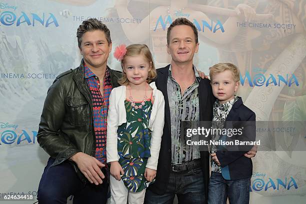 David Burtka, Harper Grace Burtka-Harris, Neil Patrick Harris and Gideon Scott Burtka-Harris attend the Cinema Society Screening of Disney's "Moana"...