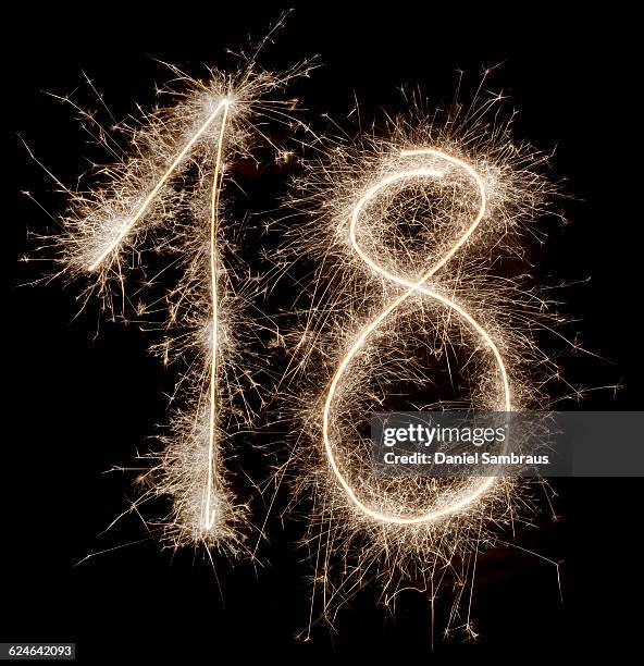 sparkling celebration number 18 - 18th birthday stock pictures, royalty-free photos & images