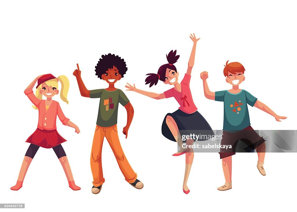 Niños Pequeños Bailando Expresivamente Ilustración Vectorial De Estilo De Dibujos Animados Ilustración de stock - Getty Images Niños Pequeños Bailando Expresivamente Ilustración Vectorial De Estilo De Dibujos Animados Ilustración de stock - Getty Images