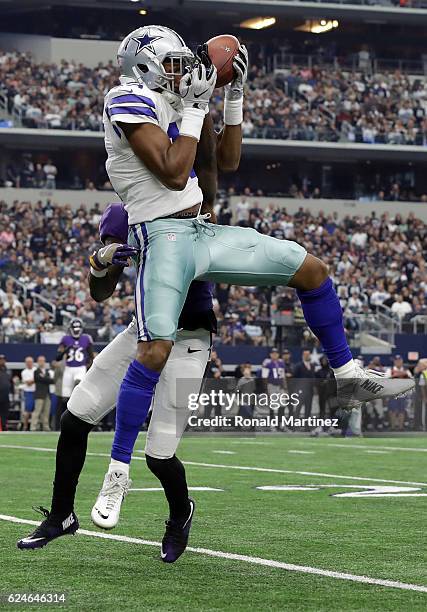 Brice Butler of the Dallas Cowboys catches a pass during the second quarter against the Baltimore Ravens at AT&T Stadium on November 20, 2016 in...