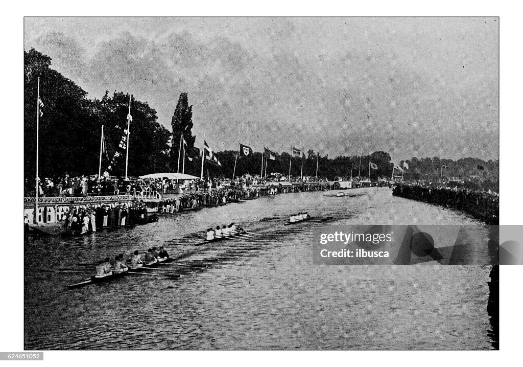 Retro Rowing Race Antique Dotprinted Photograph Of Hobbies And Sports Rowing Race Oxford ...