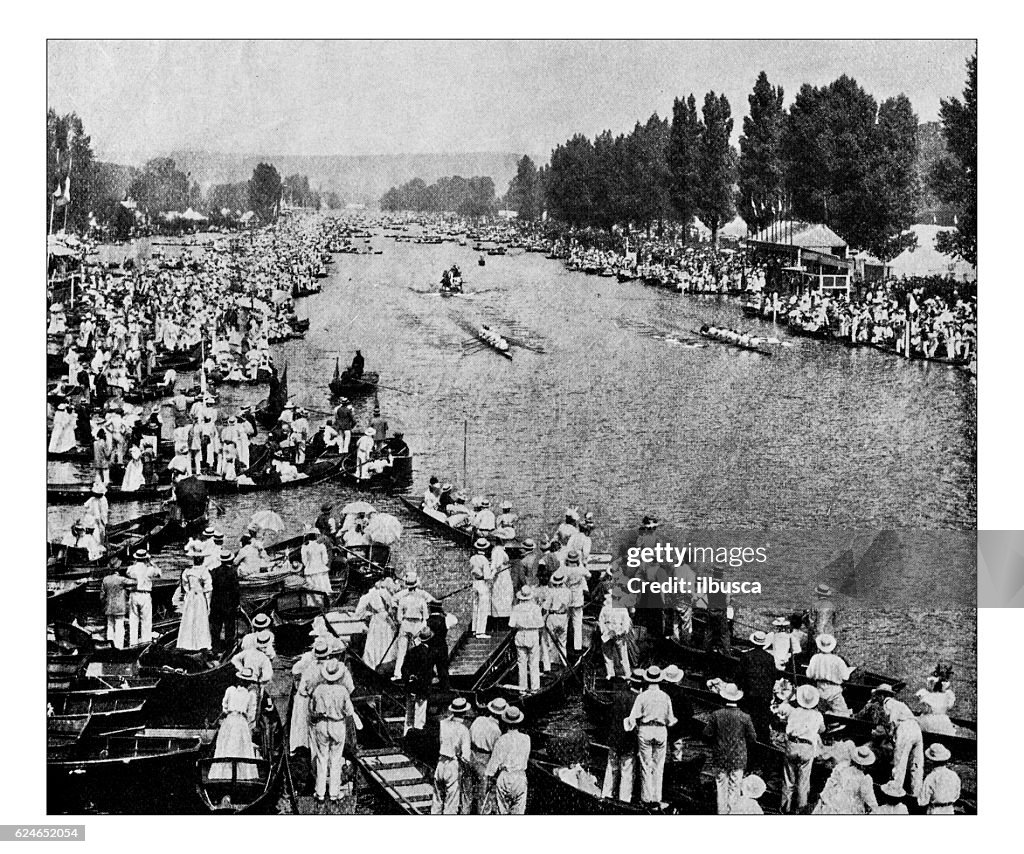 Retro Rowing Race Antique Dotprinted Photograph Of Hobbies And Sports Rowing Race Oxford ...