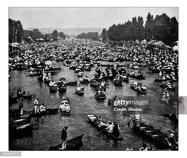 antique dotprinted photograph of hobbies and sports: rowing race oxford - oxford england stock illustrations