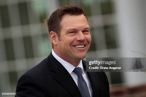 Kris Kobach, Kansas secretary of state, arrives for his meeting with president-elect at Trump International Golf Club, November 20, 2016 in...