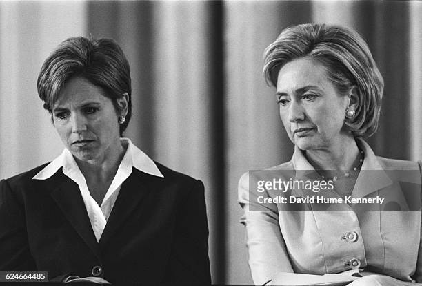 Today Show Co-Host Katie Couric and First Lady Hillary Clinton at the White House for a colon cancer awareness event on September 10, 1998 in...