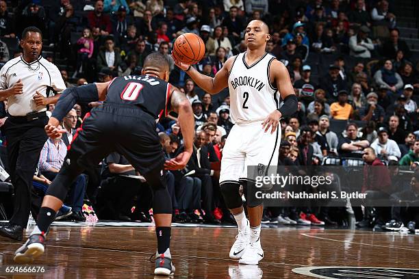 Randy Foye of the Brooklyn Nets handles the ball against the Portland Trail Blazers on November 20, 2016 at Barclays Center in Brooklyn, New York....