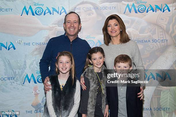 Geoff Tracy, Norah O'Donnell, Riley Norah Tracy, Grace Tracy and Henry Tracy attend the Disney Special Screening Of "Moana" at Metrograph on November...