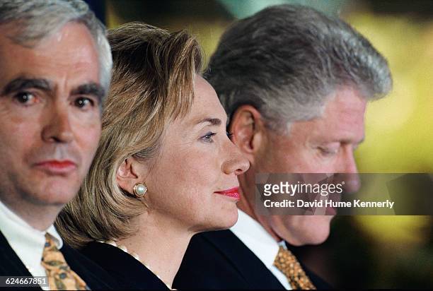 Attorney Brian O'Dwyer, First Lady Hillary Clinton and President Bill Clinton at the White House for an event promoting peace in Ireland on September...