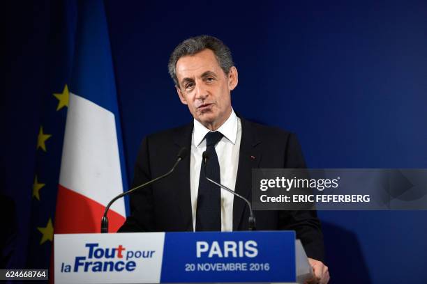 Former French president and candidate for the right-wing Les Republicains party primaries ahead of the 2017 presidential election, Nicolas Sarkozy...