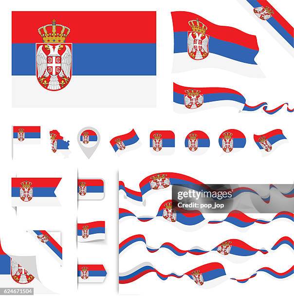 セルビアフラグセット - serbian flag点のイラスト素材／クリップアート素材／マンガ素材／アイコン素材