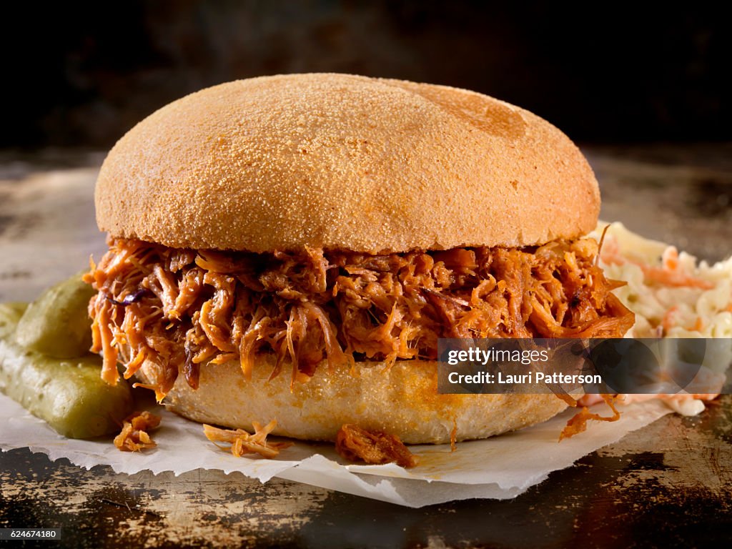 Pulled Pork Sandwich in a Savoury BBQ Sauce with Coleslaw