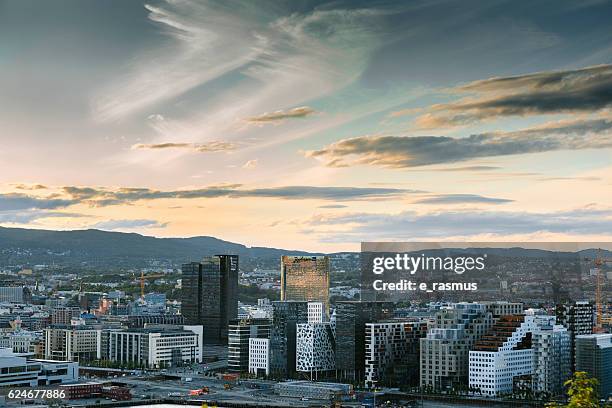oslo skyline at sunset, norway - barcode bildbanksfoton och bilder