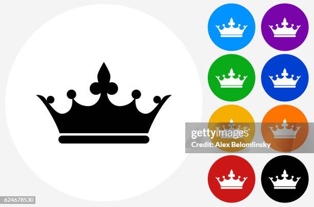 crown icon on flat color circle buttons - crown vector stock illustrations