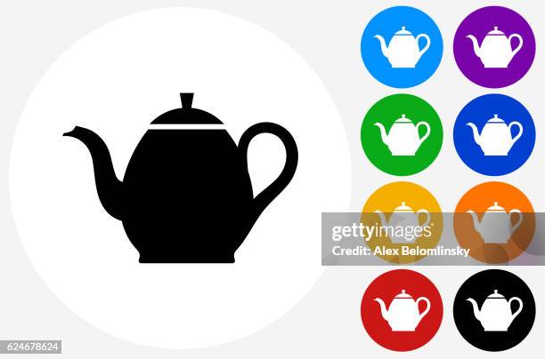 tea pot icon on flat color circle buttons - red kettle stock illustrations