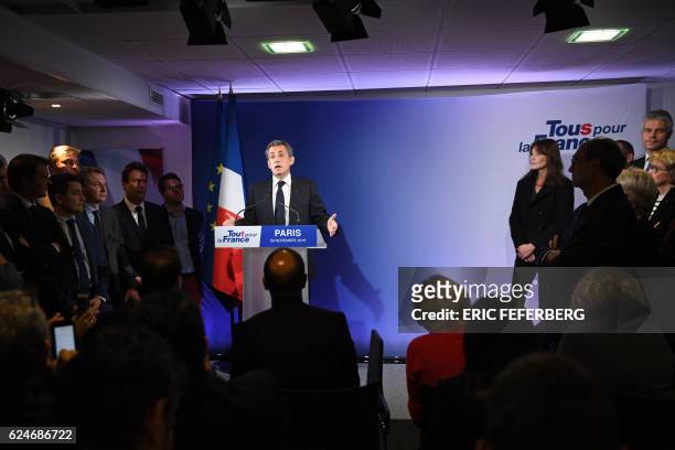 Former French president and candidate for the right-wing Les Republicains party primaries ahead of the 2017 presidential election, Nicolas Sarkozy...