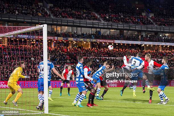 Goalkeeper Mickey van der Hart of PEC Zwolle, Wout Brama of PEC Zwolle, Jan-Arie van der Heijden of Feyenoord, Danny Holla of PEC Zwolle, Eljero Elia...