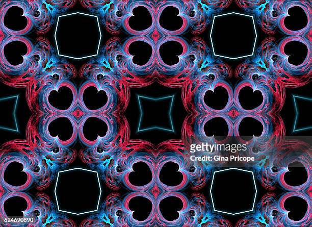 kaleidoscope effect of geometric shapes. - kaleidoscope heart stock pictures, royalty-free photos & images
