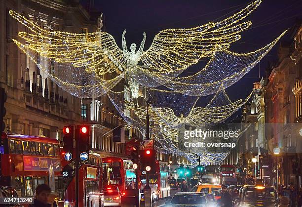 london christmas angels - oxford street christmas stock pictures, royalty-free photos & images
