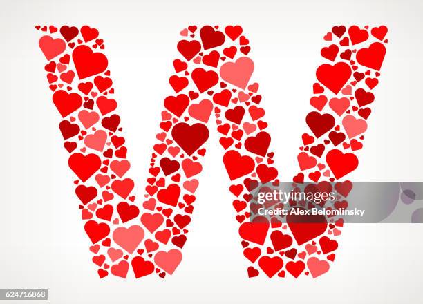 Letter W Icon With Red Hearts Love Pattern High-Res Vector Graphic