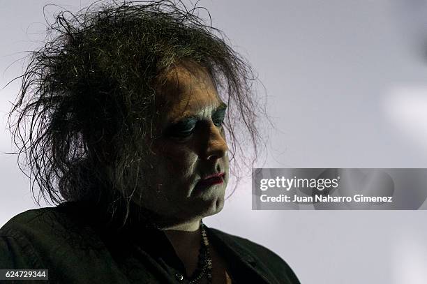 Robert Smith from The Cure performs on stage at WiZink Center on November 20, 2016 in Madrid, Spain.