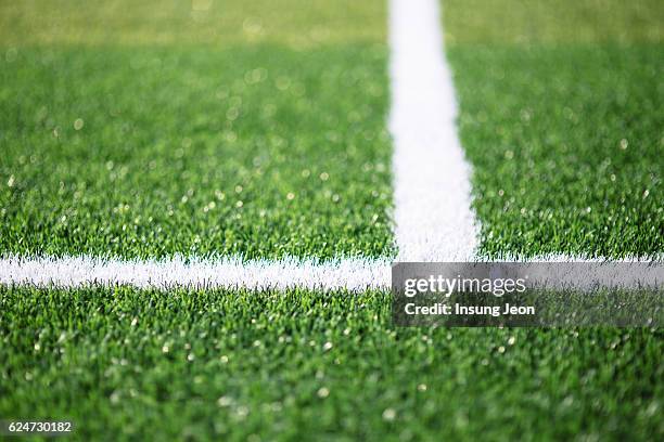 painted lines on a soccer field - football field stock photos et images de collection