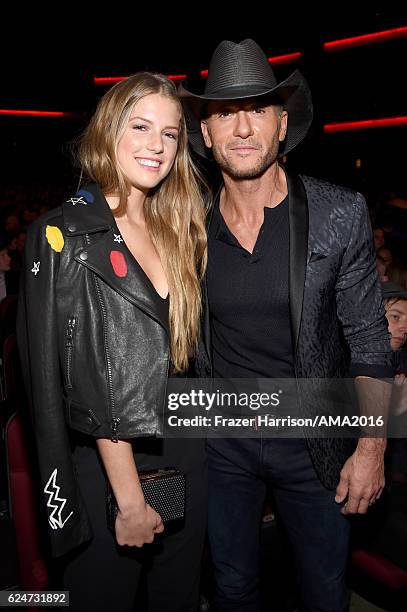 Maggie Elizabeth McGraw and musician Tim McGraw during the 2016 American Music Awards at Microsoft Theater on November 20, 2016 in Los Angeles,...