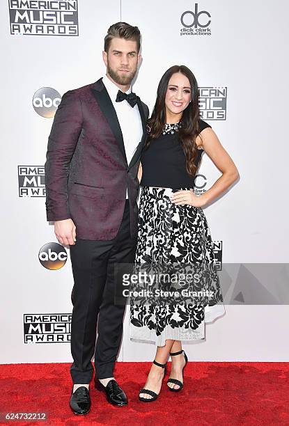 Player Bryce Harper and Kayla Varner attend the 2016 American Music Awards at Microsoft Theater on November 20, 2016 in Los Angeles, California.