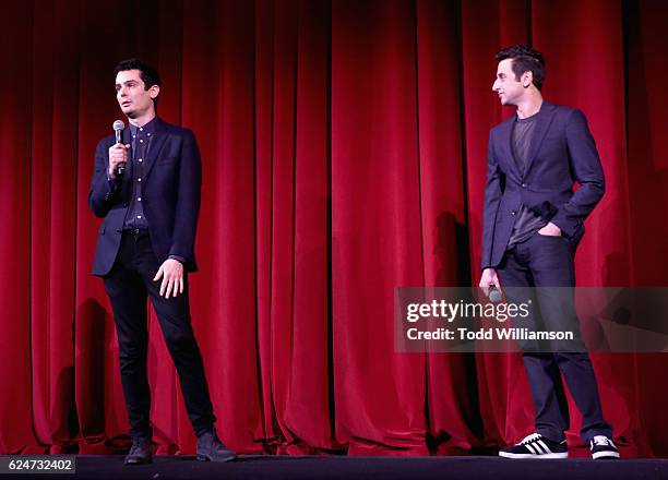 Film director Damien Chazelle and composer Justin Hurwitz speak onstage during "La La Land" Screening during Airbnb Open LA - Day 3 on November 19,...