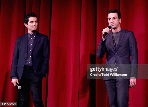 Film director Damien Chazelle and composer Justin Hurwitz speak onstage during "La La Land" Screening during Airbnb Open LA - Day 3 on November 19,...