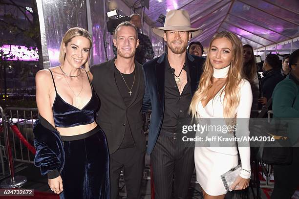 Hayley Stommel, musicians Tyler Hubbard, Brian Kelley of Florida Georgia Line and Brittney Marie Cole attend the 2016 American Music Awards at...