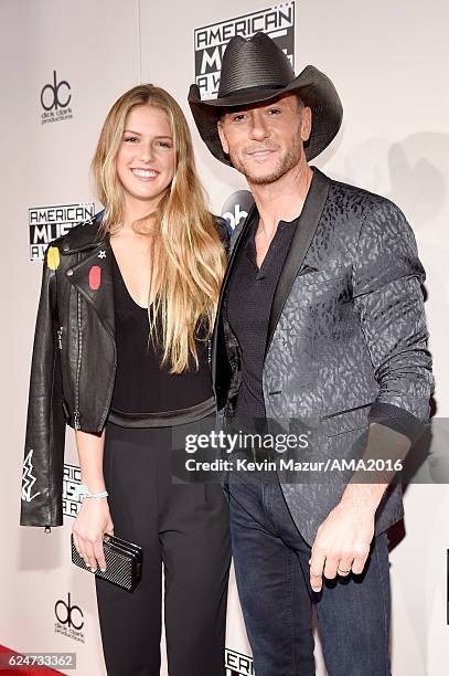 Maggie McGraw and singer Tim McGraw attend the 2016 American Music Awards at Microsoft Theater on November 20, 2016 in Los Angeles, California.