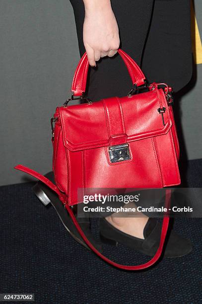 Anouchka Delon, handbag detail, attends the "Allied - Allies"- Paris Premiere at Cinema UGC Normandie on November 20, 2016 in Paris, France.