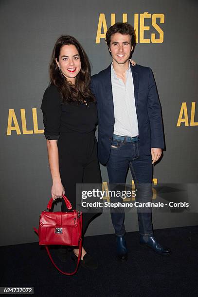 Anouchka Delon and Julien Dereims attend the "Allied - Allies"- Paris Premiere at Cinema UGC Normandie on November 20, 2016 in Paris, France.